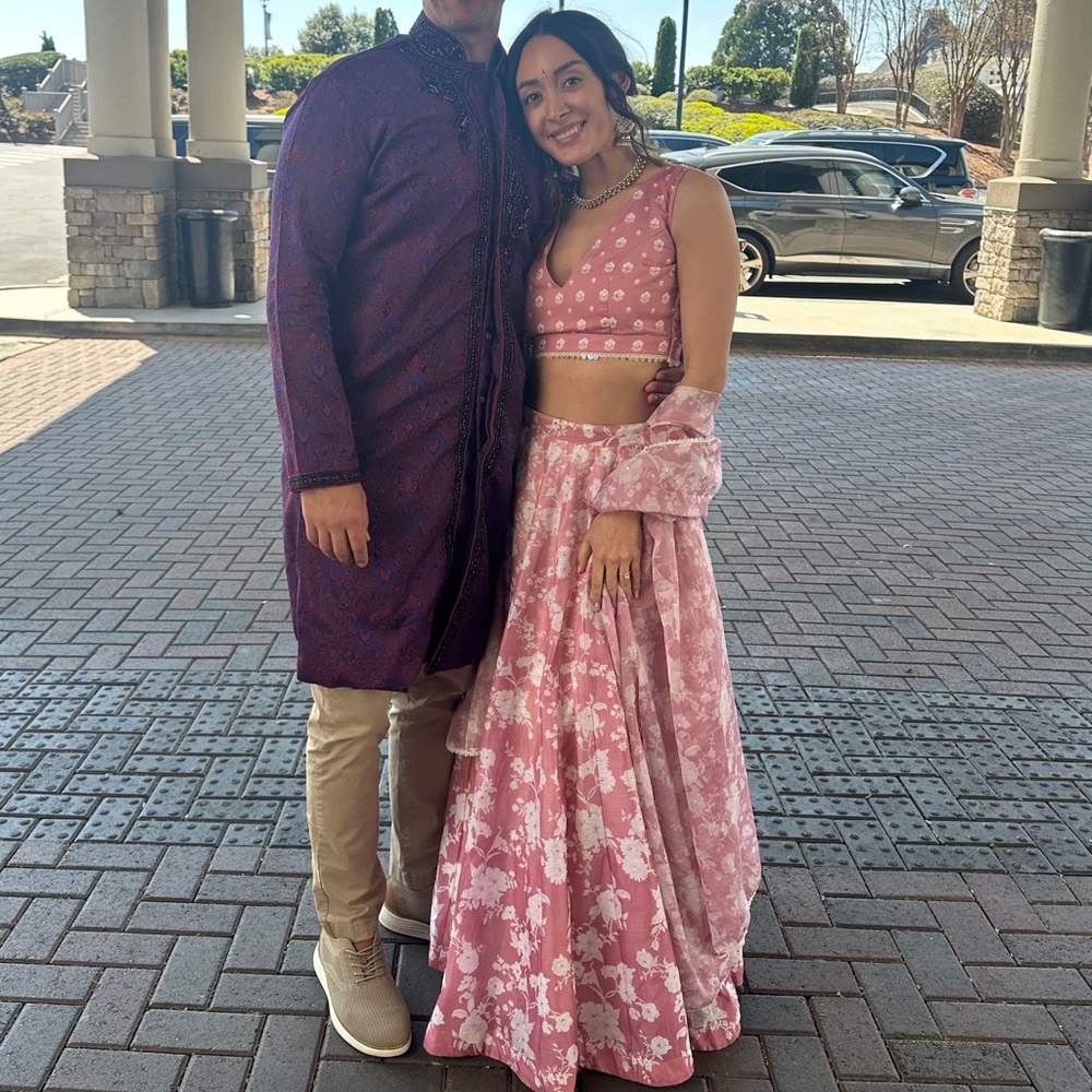 Pink and white floral lengha